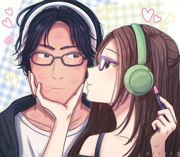 Bust Couple Commission with Simplw Background