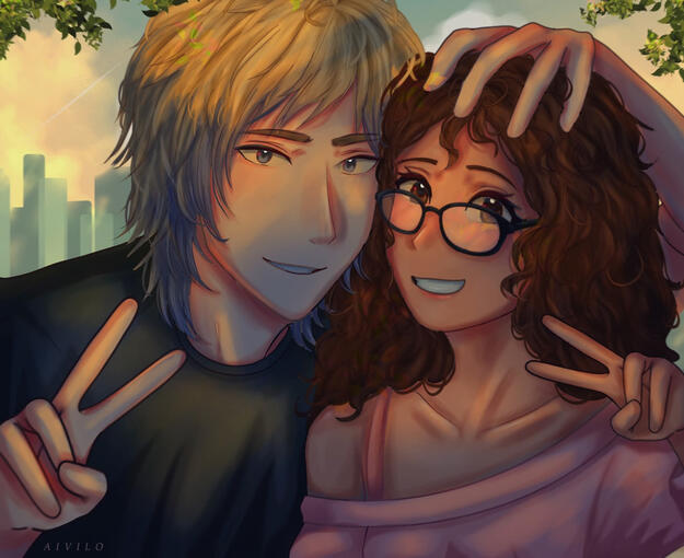 Bust Couple with Background